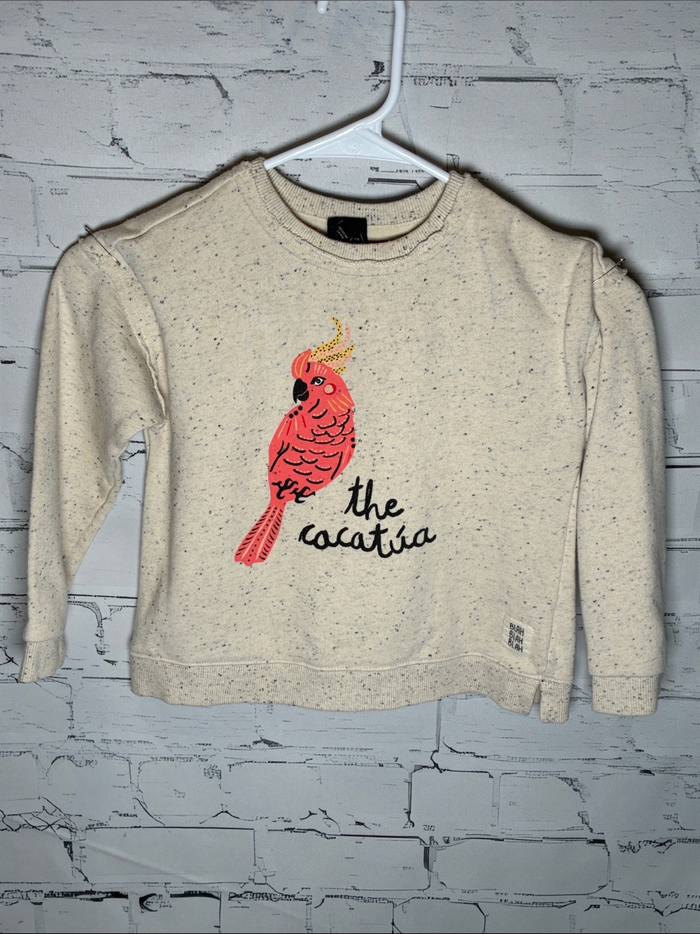 art class Cream Speckled Sweatshirt with Cockatiel Graphic 5T